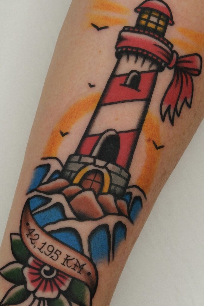 tatouage old school phare de saint tropez